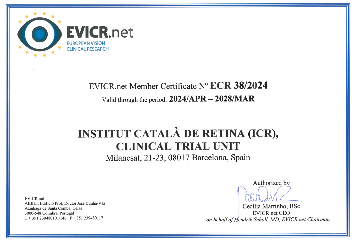 Certificado EVICR ICR
